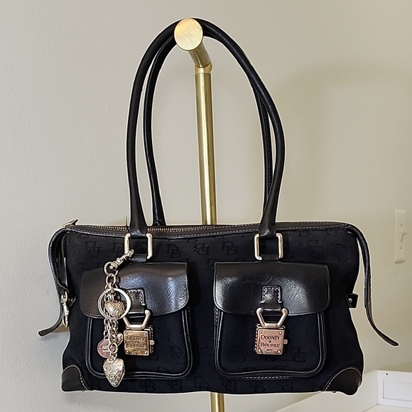 Dooney & Bourke Y2K  Black Legacy Signature Logo Canvas Leather Hobo/ Handbag - Picture 3 of 16